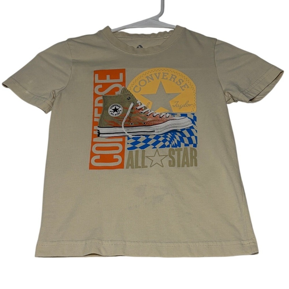 Converse All Star Chuck Taylor Graphic T-Shirt Tan Beige Kids Size 6 0120
